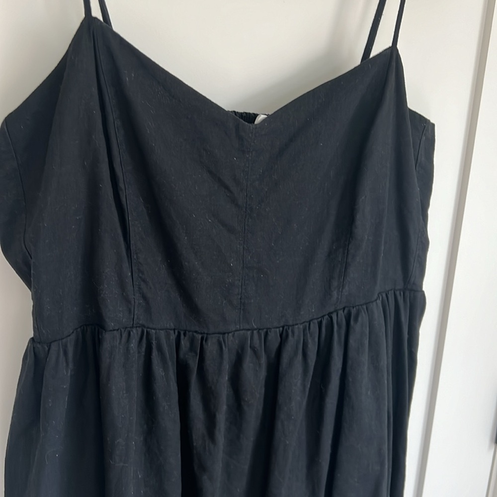 🪅H&M black linen sundress L smocked back spaghetti strap fully lined - Picture 5 of 7